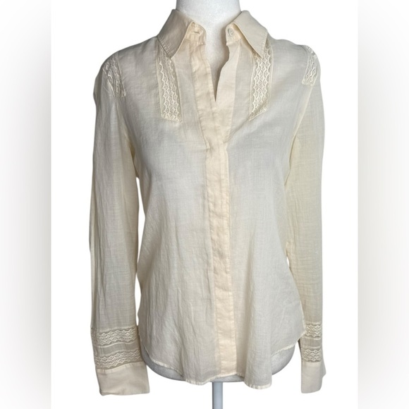Theory Cream Notched Collar Button Down Shirt - Picture 1 of 13
